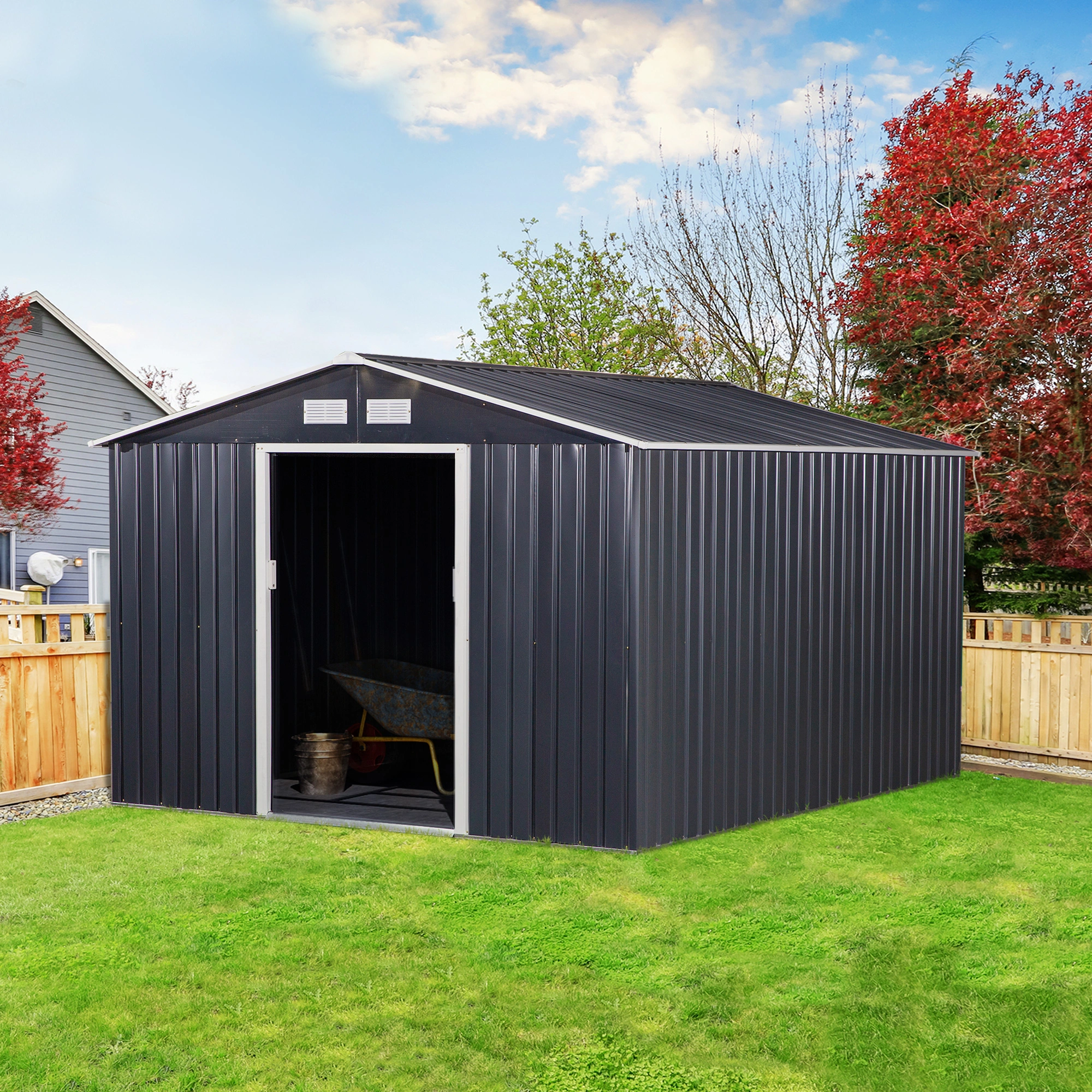 Large Outdoor Garden Shed Waterproof Metal Storage Building with Double Doors for Tools