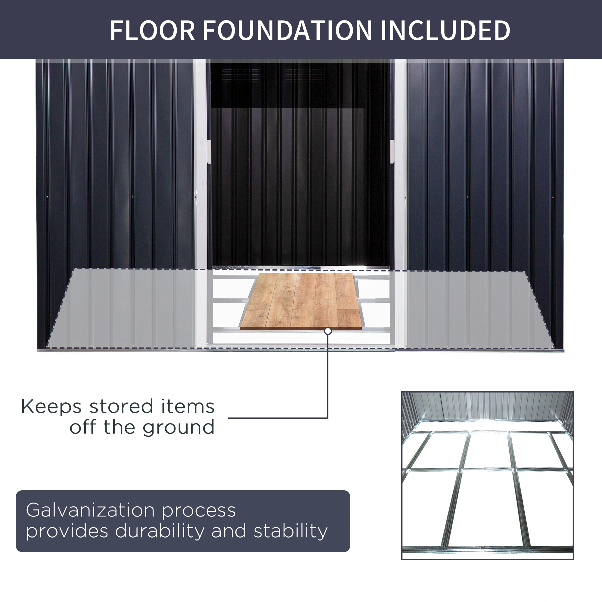 Large Outdoor Garden Shed Waterproof Metal Storage Building with Double Doors for Tools view 3