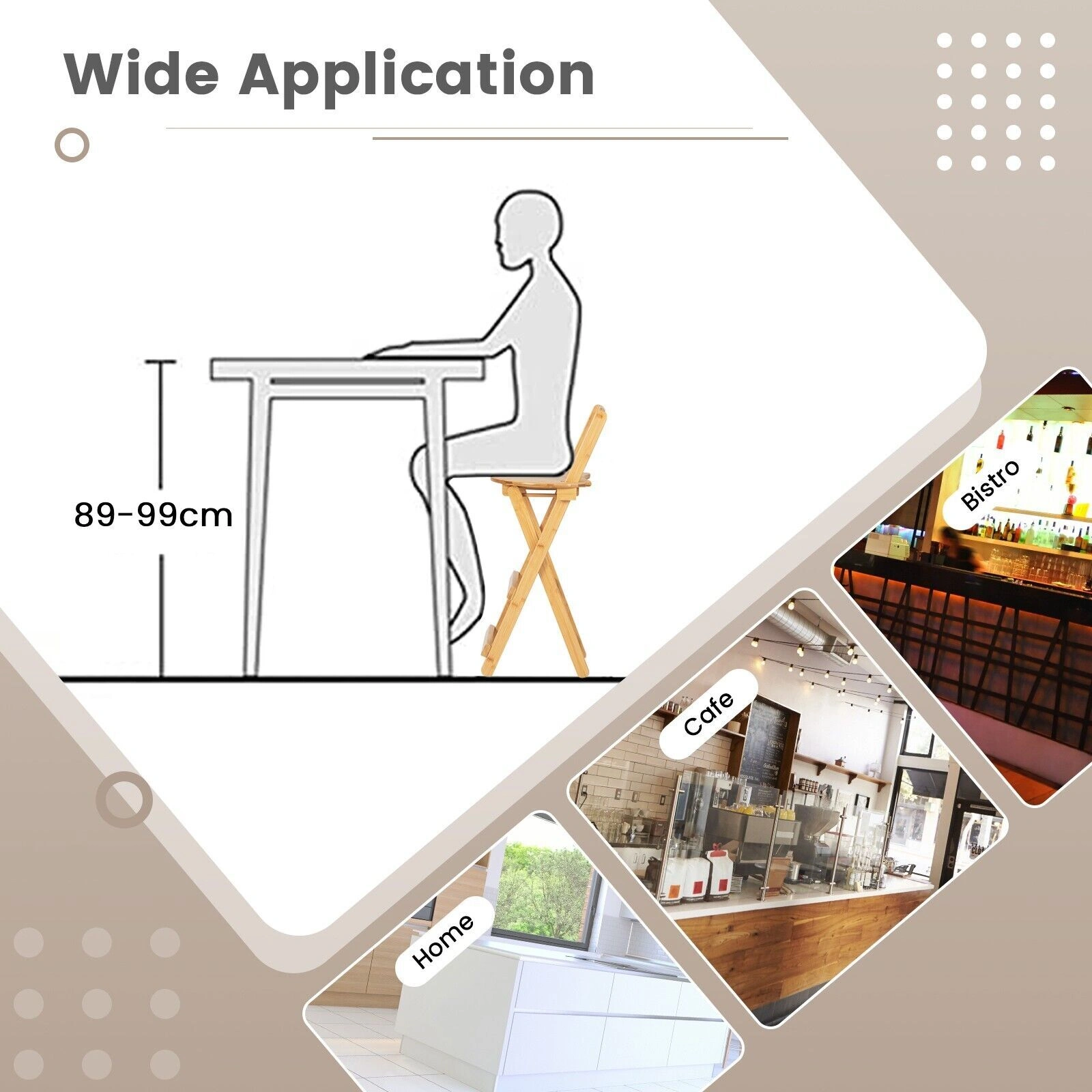 Bamboo Folding Bar Stool with Backrest, Wooden Counter Height Kitchen Stool, Space-Saving Stackable Bar Chairs view 4