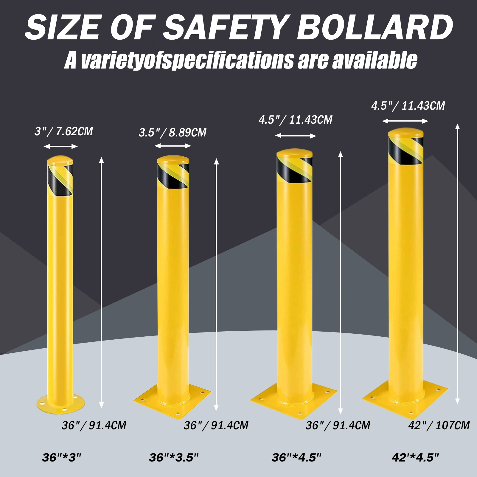 Safety Bollard Post 91cm Height Steel 7.6cm Diameter Parking Bollard Yellow Powder Coated Barrier Post for Traffic Sensitive Areas 4PCS view 2