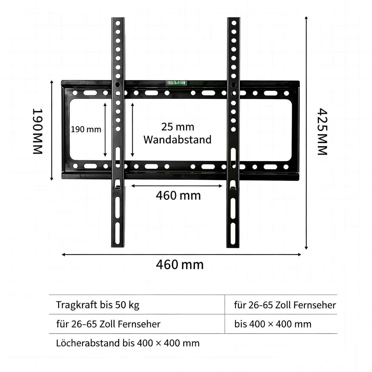 TV Wall Mount Bracket for 26-65 Inch Flat Screen TVs, VESA 400x400, Max Load 50kg, Flat Profile Wall Mount view 4