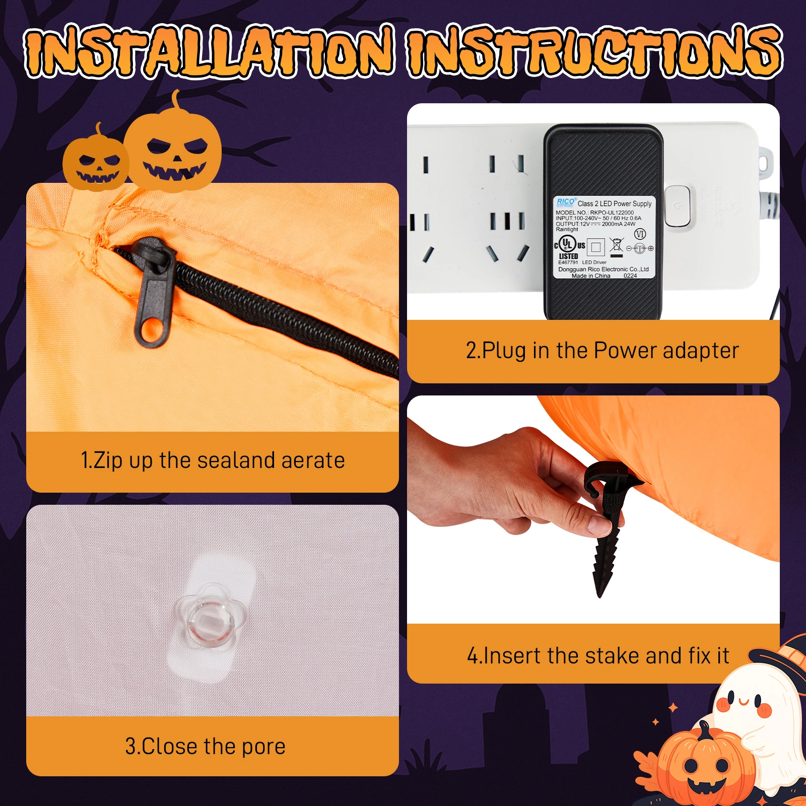 2.8 FT Halloween Inflatables Animated Pumpkin Ghost with Built-in LEDs, Outdoor Yard Decor for Garden Lawn Party view 10
