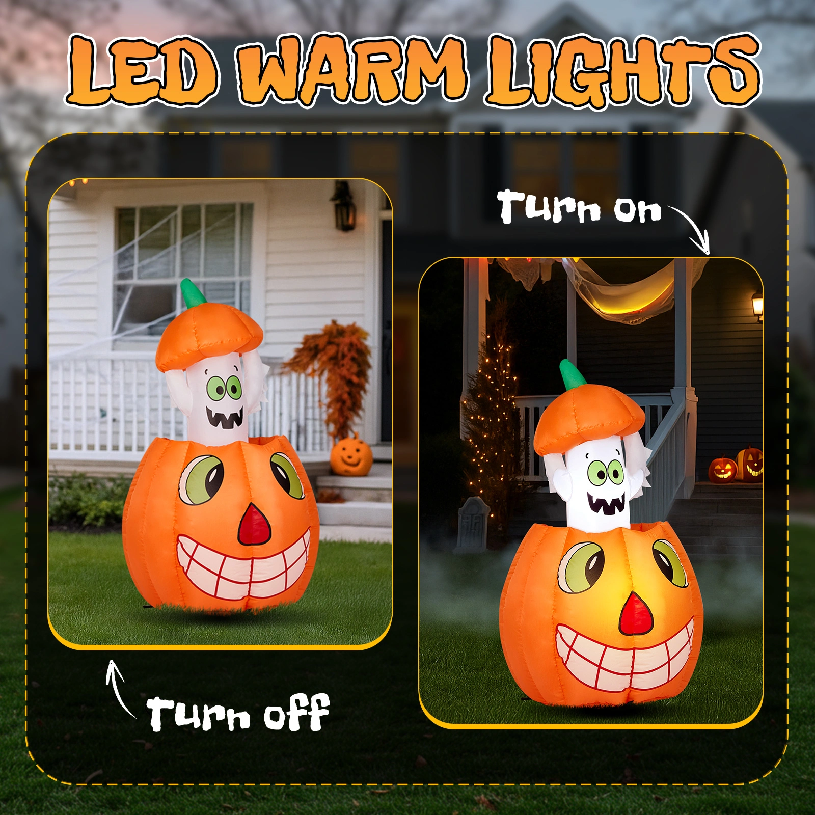 2.8 FT Halloween Inflatables Animated Pumpkin Ghost with Built-in LEDs, Outdoor Yard Decor for Garden Lawn Party view 12