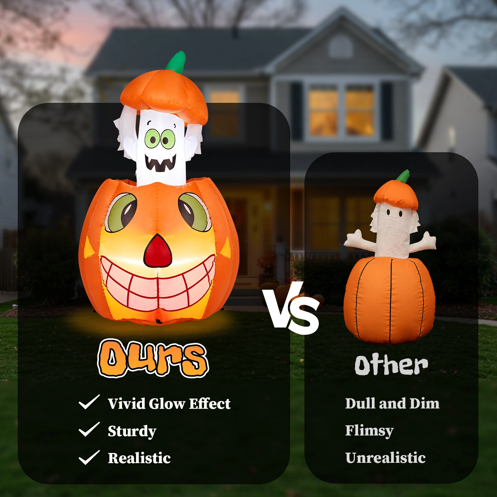 2.8 FT Halloween Inflatables Animated Pumpkin Ghost with Built-in LEDs, Outdoor Yard Decor for Garden Lawn Party view 13