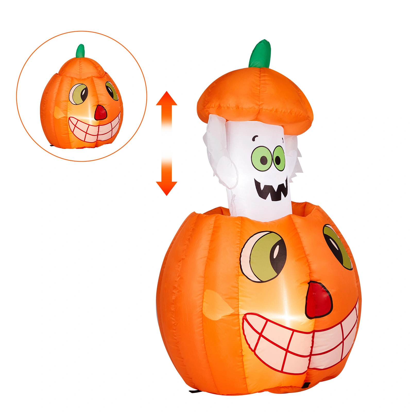 2.8 FT Halloween Inflatables Animated Pumpkin Ghost with Built-in LEDs, Outdoor Yard Decor for Garden Lawn Party view 5