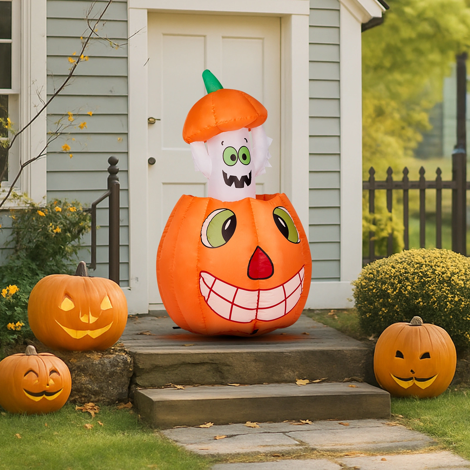 2.8 FT Halloween Inflatables Animated Pumpkin Ghost with Built-in LEDs, Outdoor Yard Decor for Garden Lawn Party view 6
