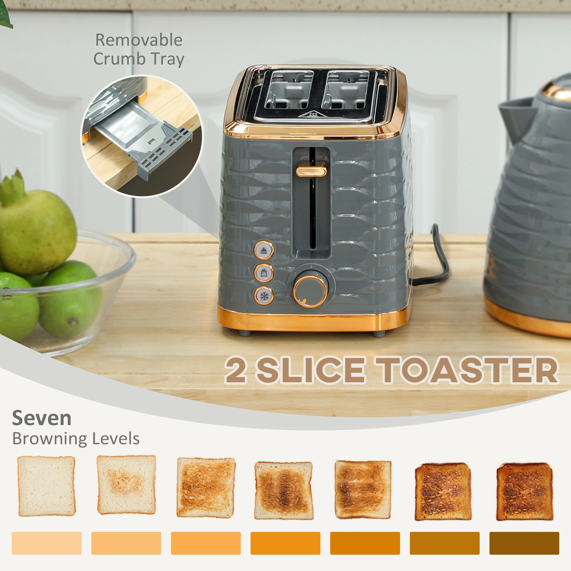 Kettle and Toaster Set - 2 Piece Kitchen Appliance Bundle with Stainless Steel Finish, Auto Shut-Off, Cord Storage, 1.7L Capacity, Quick Boil & Toast view 5