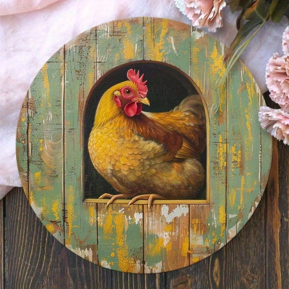 CIFbuy Tin Metal Wall Art 8x8 Inch Vintage Round Wreath Sign, High Definition Printed Rustic Farmhouse Decorative Wall Hanging Art For