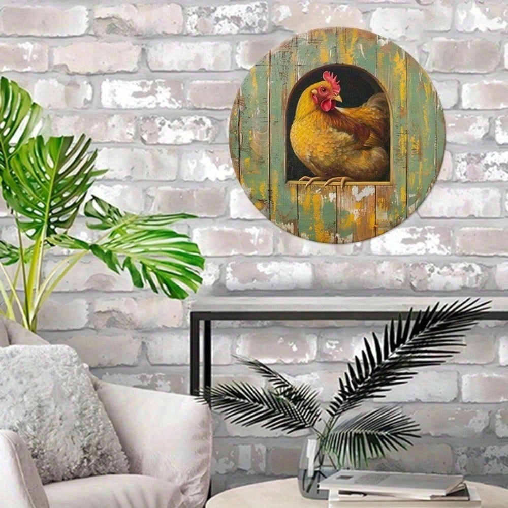 CIFbuy 8x8 Inch Round Tin Metal Wall Art Vintage Wreath HD Print Rustic Farmhouse Decorative Wall Hanging Plaque view 3