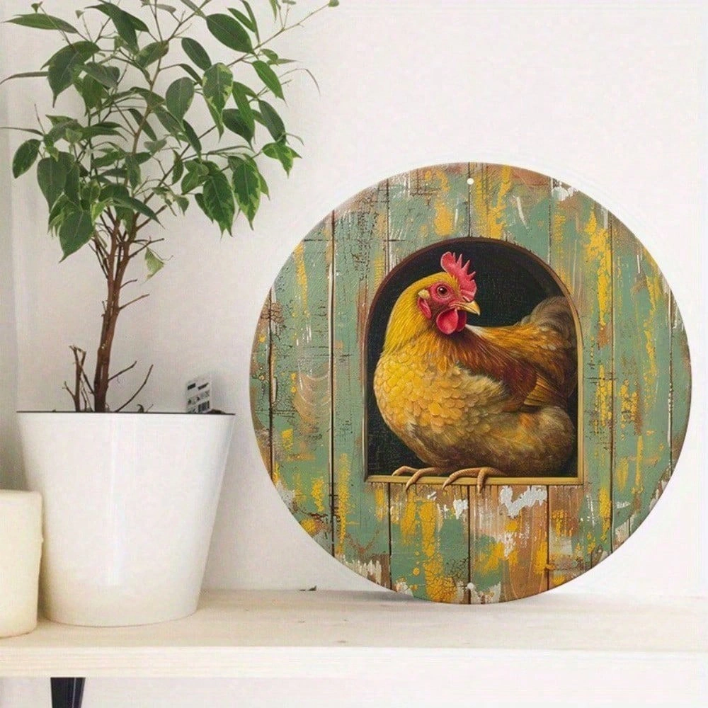CIFbuy 8x8 Inch Round Tin Metal Wall Art Vintage Wreath HD Print Rustic Farmhouse Decorative Wall Hanging Plaque view 5