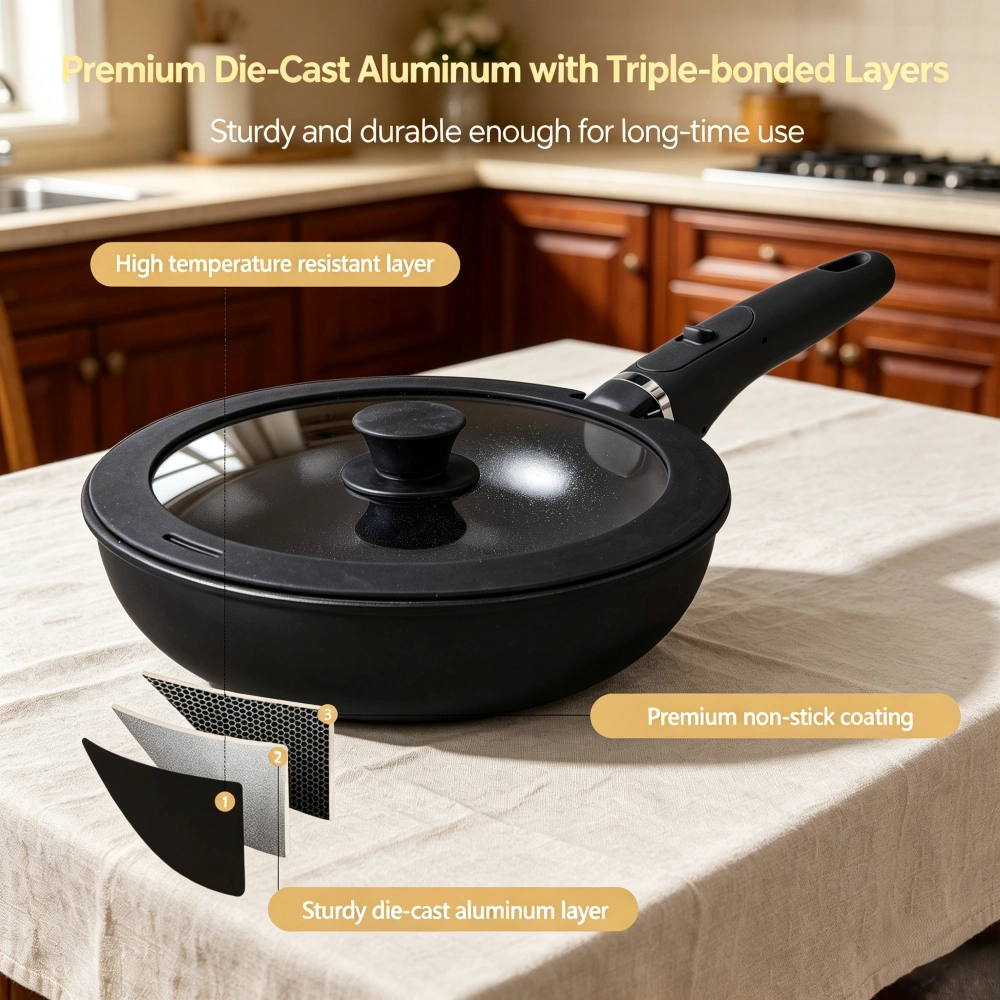 23-piece aluminum cookware set 7 pots, 2 lids, detachable handles view 5