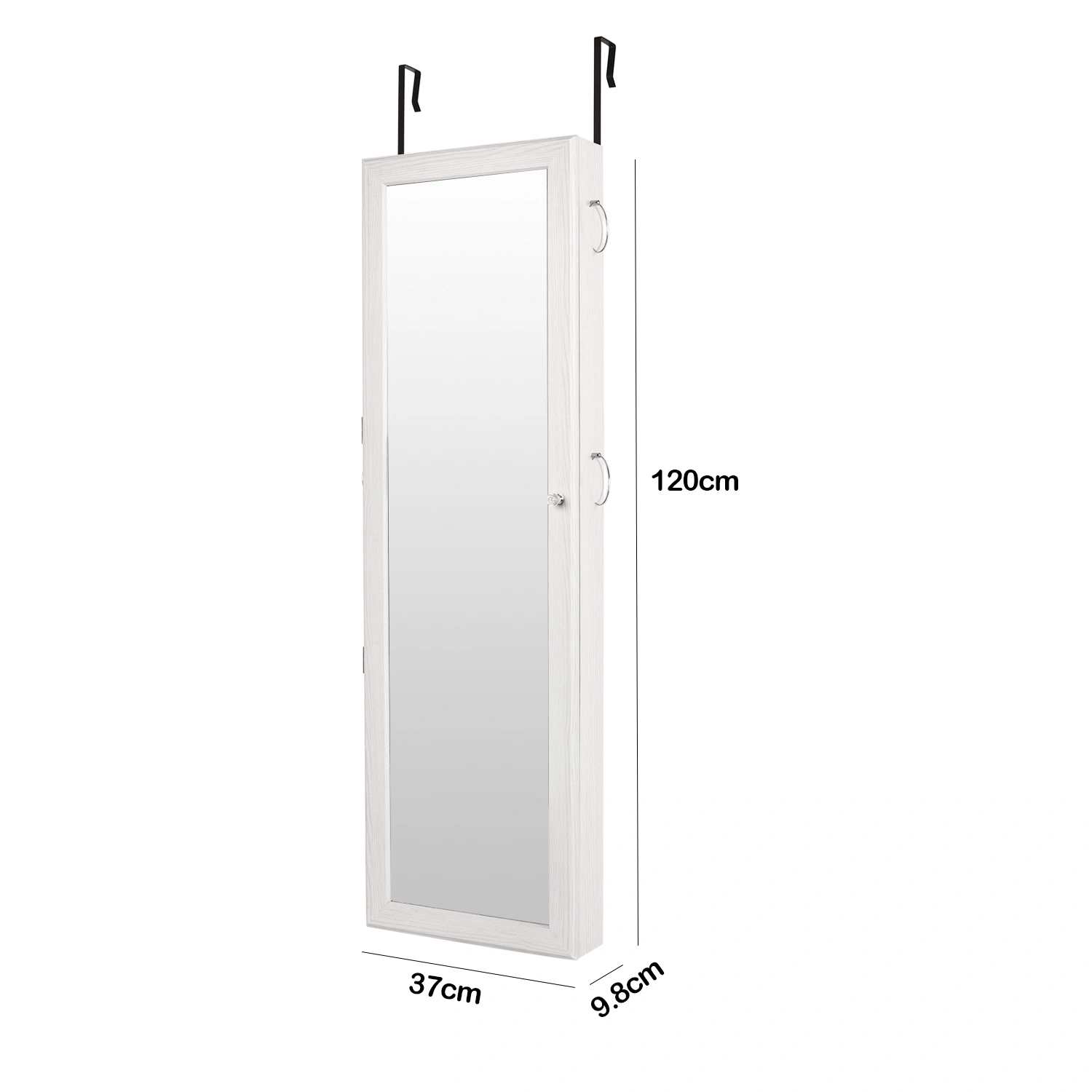White Retro Wood Full Length Mirror with Storage Cabinet, Jewelry & Accessory Organizer view 3