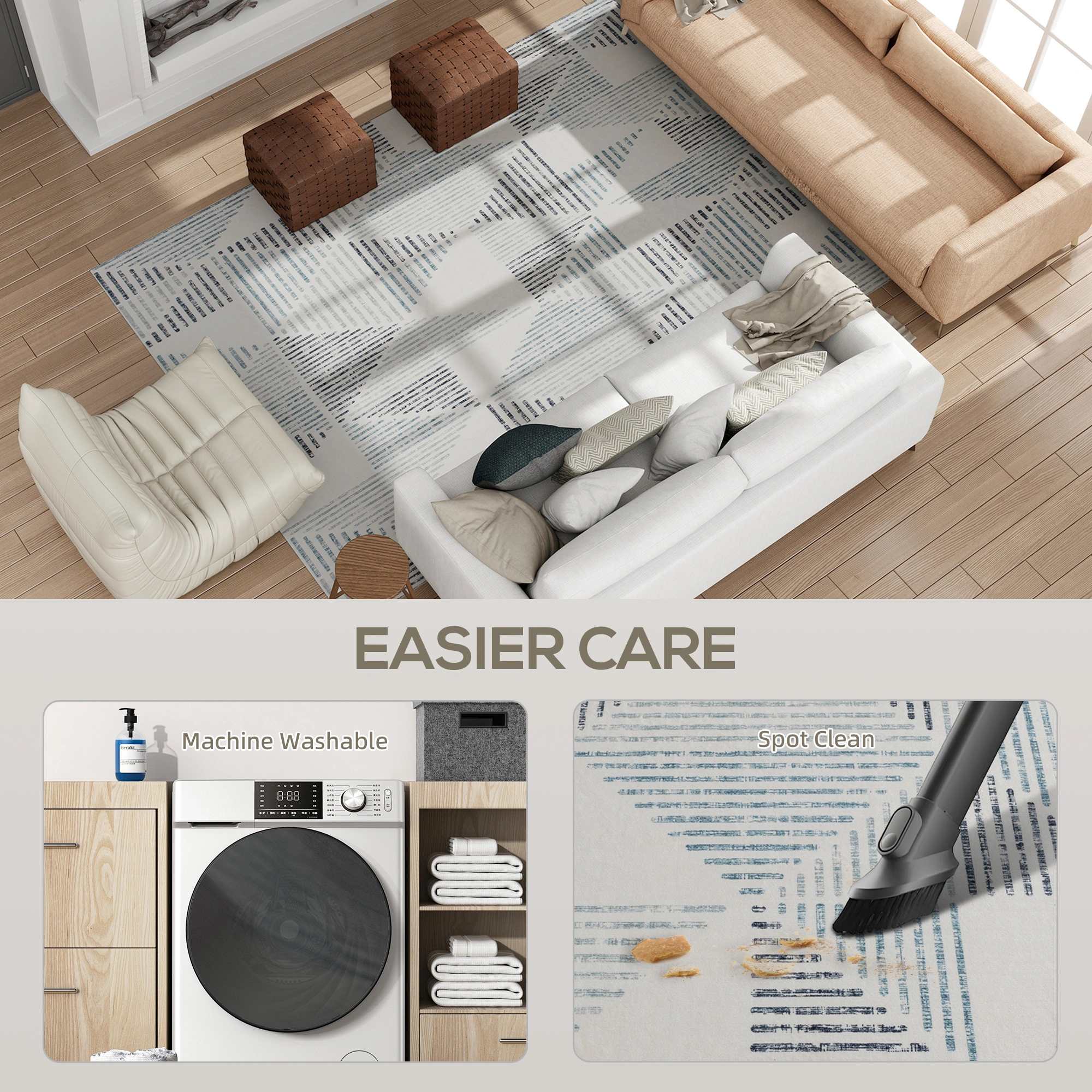 Rug - Soft Plush Floor Carpet, Non-Slip Area Mat for Living Room, Bedroom, or Hallway, Easy Clean Modern Design view 4
