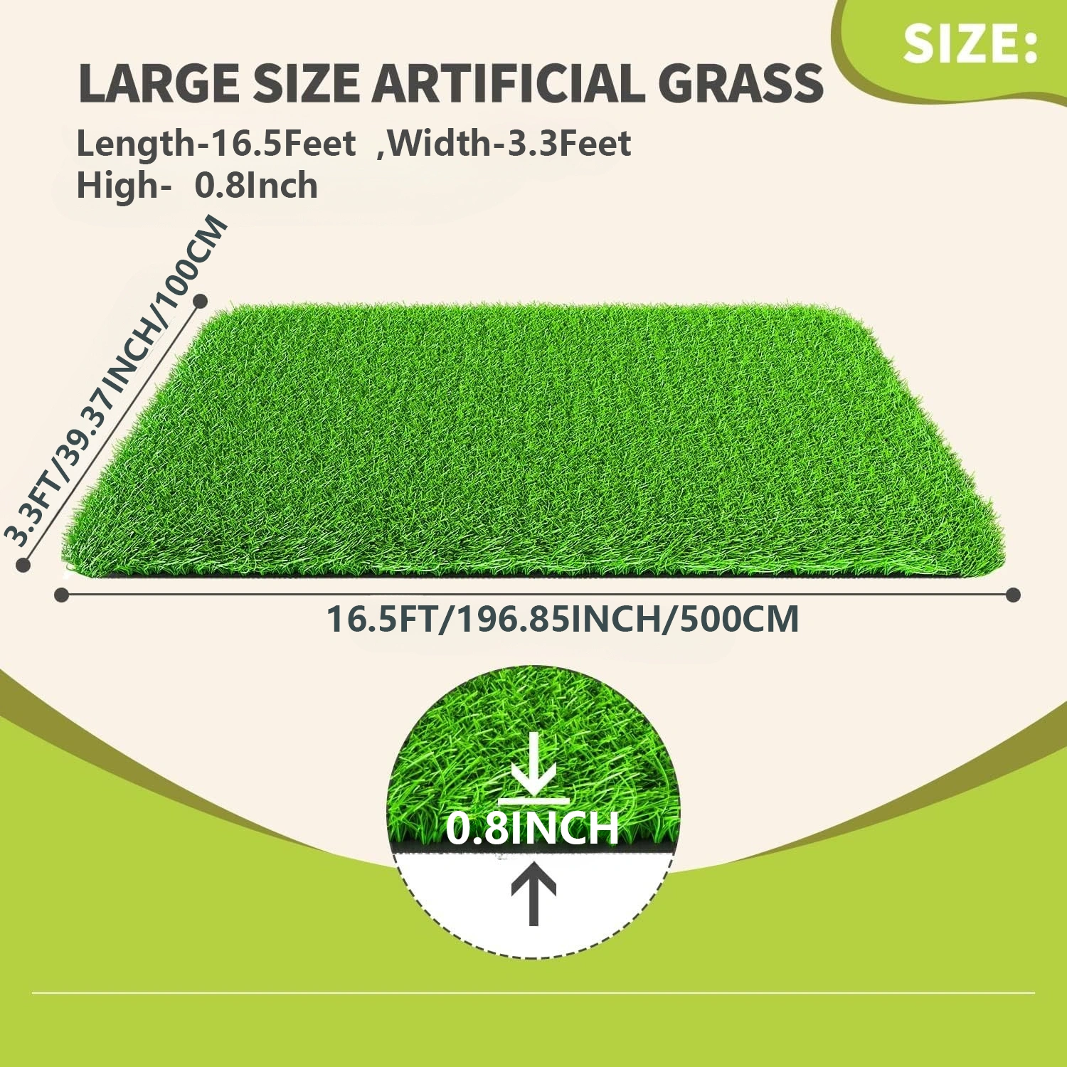 2x16.2 FT Artificial Grass Turf, 0.8" Pile Height Indoor Outdoor Fake Grass with Drain Holes, 4-Color Autumn Blend view 3