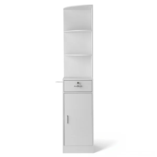 3-Tier Corner Salon Cabinet with 1 Door & 1 Drawer, 15mm E0 Grade Particleboard Matt White, 75.2" H Multipurpose Storage Cabinet for Beauty Salon Spa Bathroom Bedroom view 2