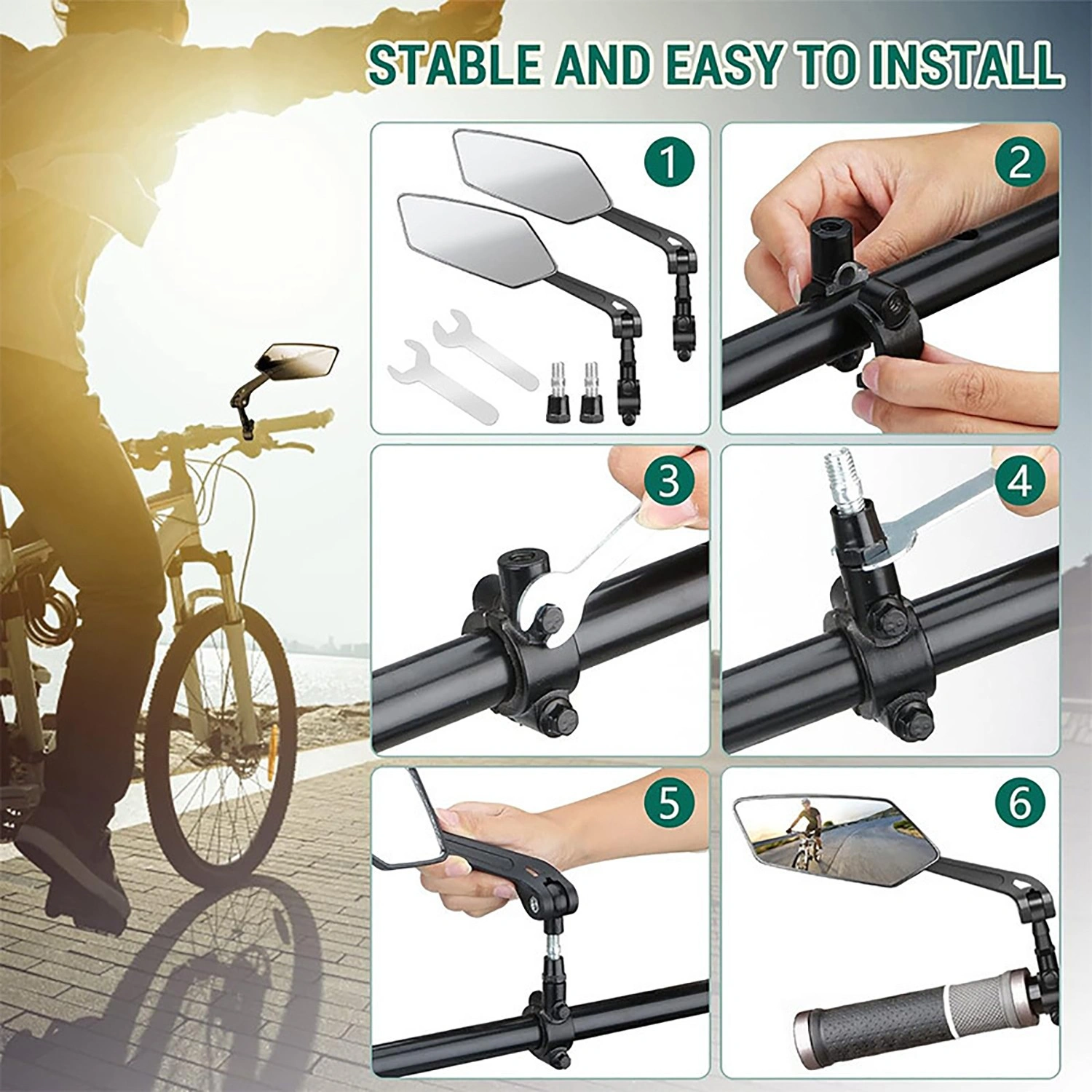 1 Pair Bike Mirror HD Wide Angle Rear View Handlebar Mirror Adjustable Cycling Rearview Rectangle Mirrors for Mountain Road Bikes view 5