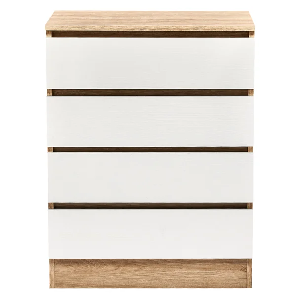 Handle-Free 4-Drawer Storage Cabinet Color-Block Drawer Dresser 23.62*14.96*30.71in Wood-Tone Cabinet Body + White Drawer Fronts view 2