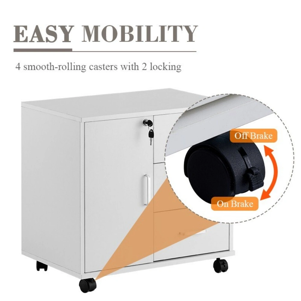 White Office Filing Cabinet Mobile Printer Stand with Drawers & Wheels UK view 5