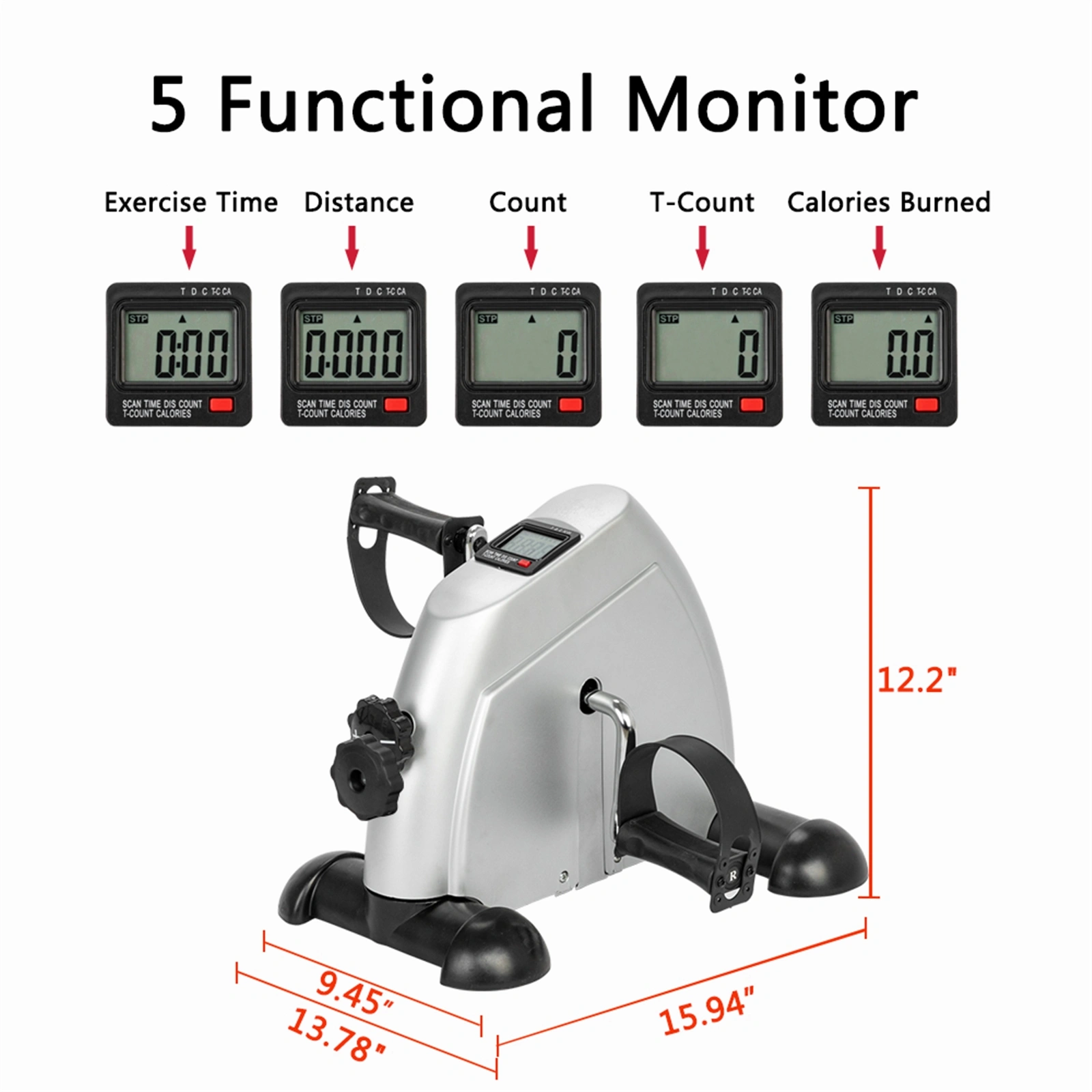 W002K Silver Mini Exercise Bike, Hands and Feet Trainer Pedal Exerciser for Home Use, Compact Fitness Machine view 12