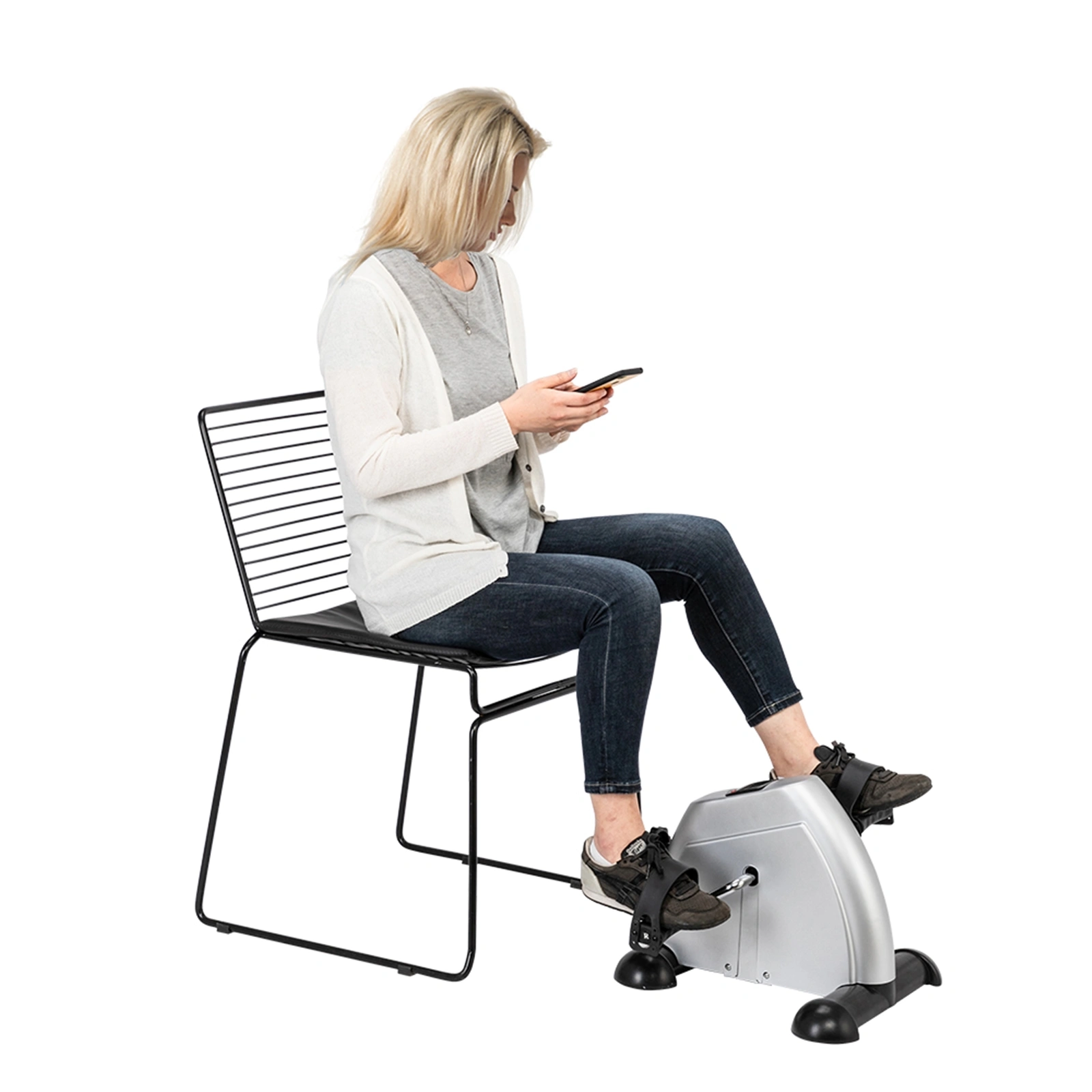 W002K Silver Mini Exercise Bike, Hands and Feet Trainer Pedal Exerciser for Home Use, Compact Fitness Machine view 2
