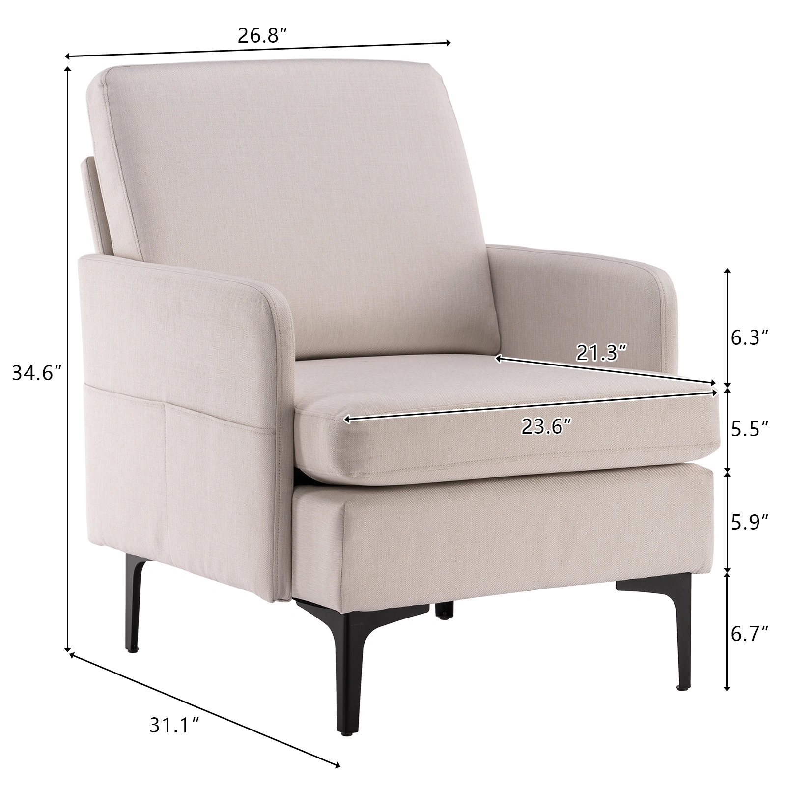Lounge Chair, Comfy Single Sofa Accent Chair for Bedroom Living Room Guestroom, Beige view 2