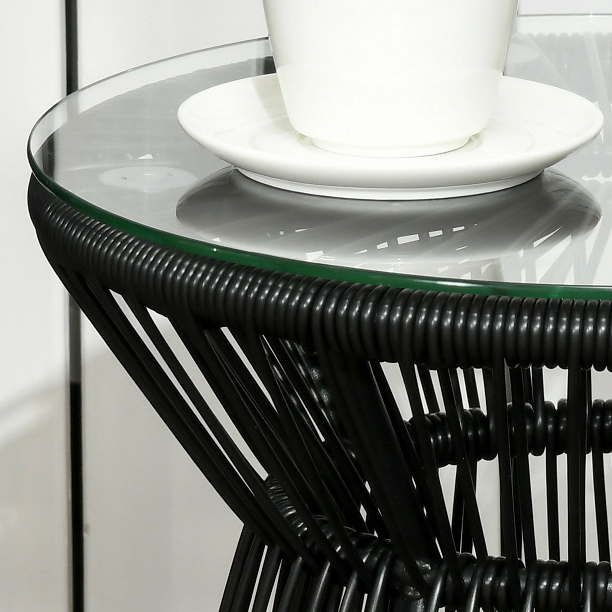 Modern Rattan Coffee Table with Storage Shelf, Woven Accent Table for Living Room, Bedroom, Patio Outdoor Use view 2