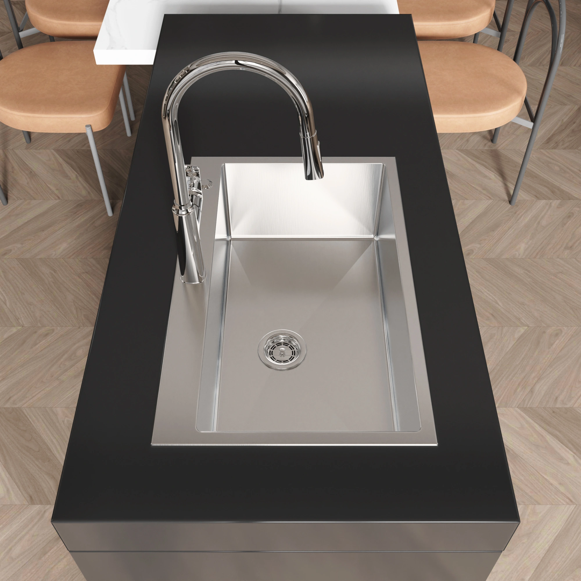 Handmade Stainless Steel Kitchen Sink 30x19 Inch Single Bowl Overmount Dark Gray with US Standard Drain & Mounting Hardware view 5