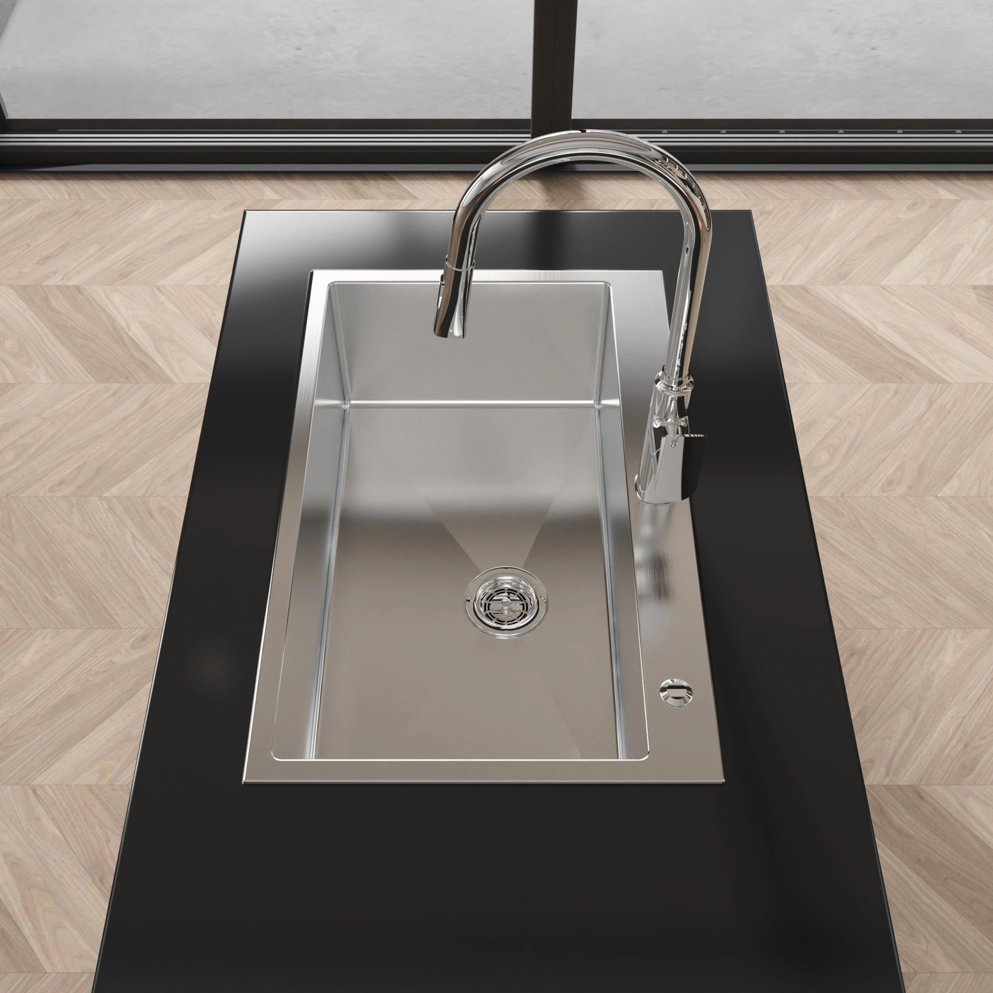 Handmade Stainless Steel Kitchen Sink 30x19 Inch Single Bowl Overmount Dark Gray with US Standard Drain & Mounting Hardware view 6
