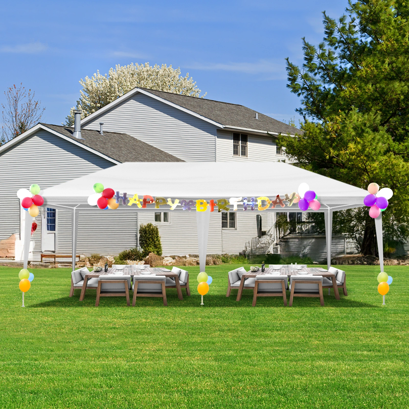 3x6m White PE Mesh Party Tent, Powder-Coated Iron Pipe Frame, Outdoor Canopy Gazebo view 12