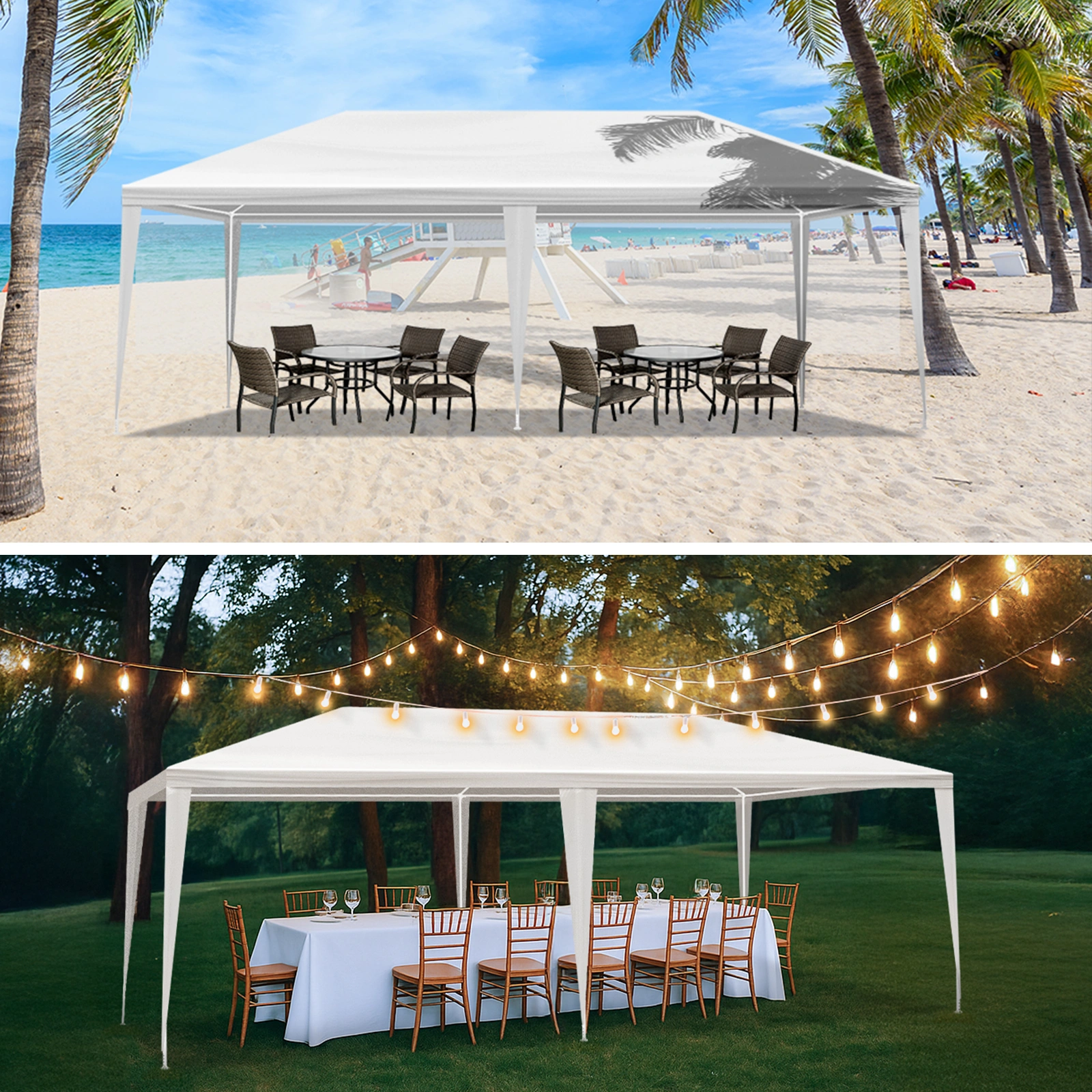 3x6m White PE Mesh Party Tent, Powder-Coated Iron Pipe Frame, Outdoor Canopy Gazebo view 6