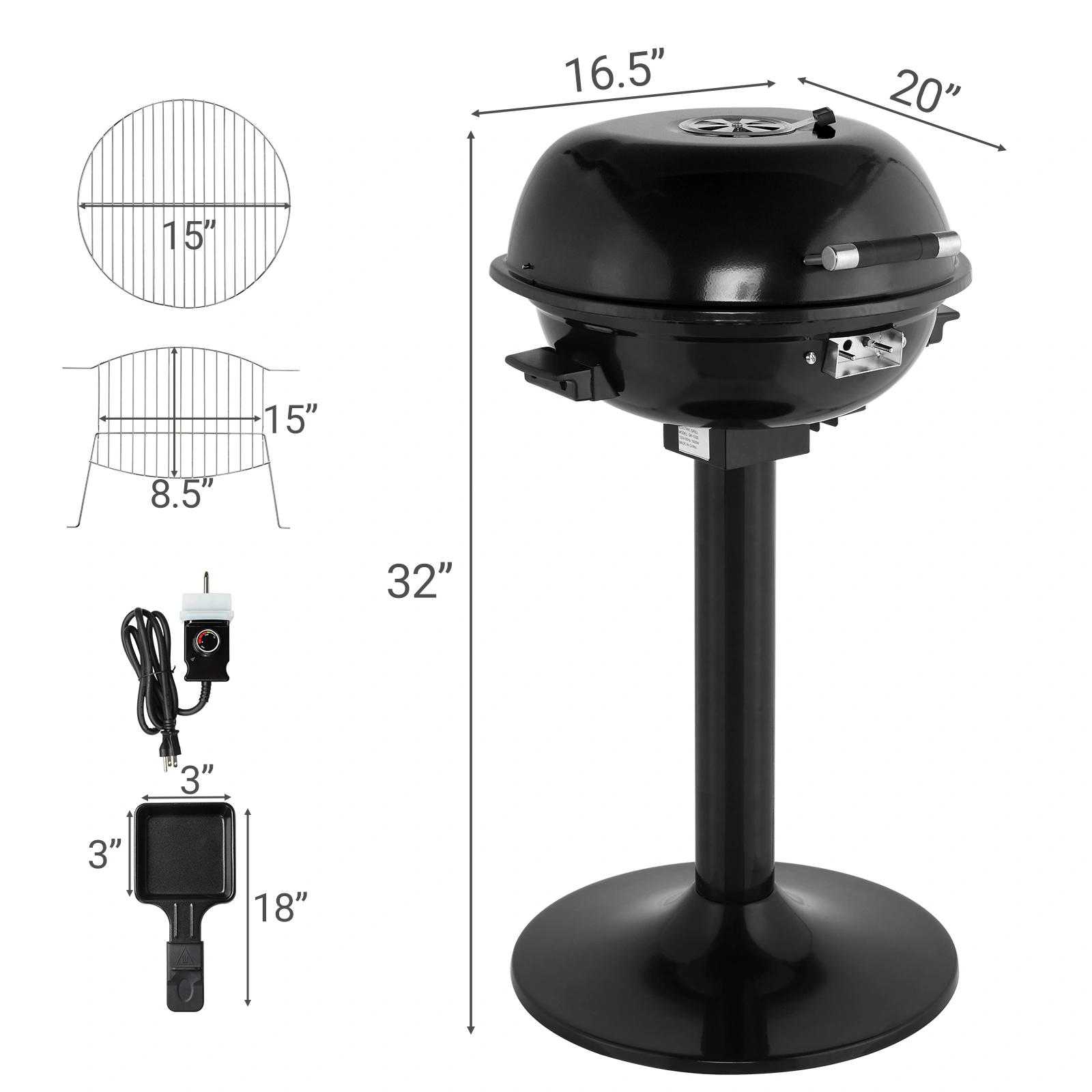 Electric BBQ Grill with Stand, Portable Double Layer Indoor Outdoor Grill, 1600W, Black view 3