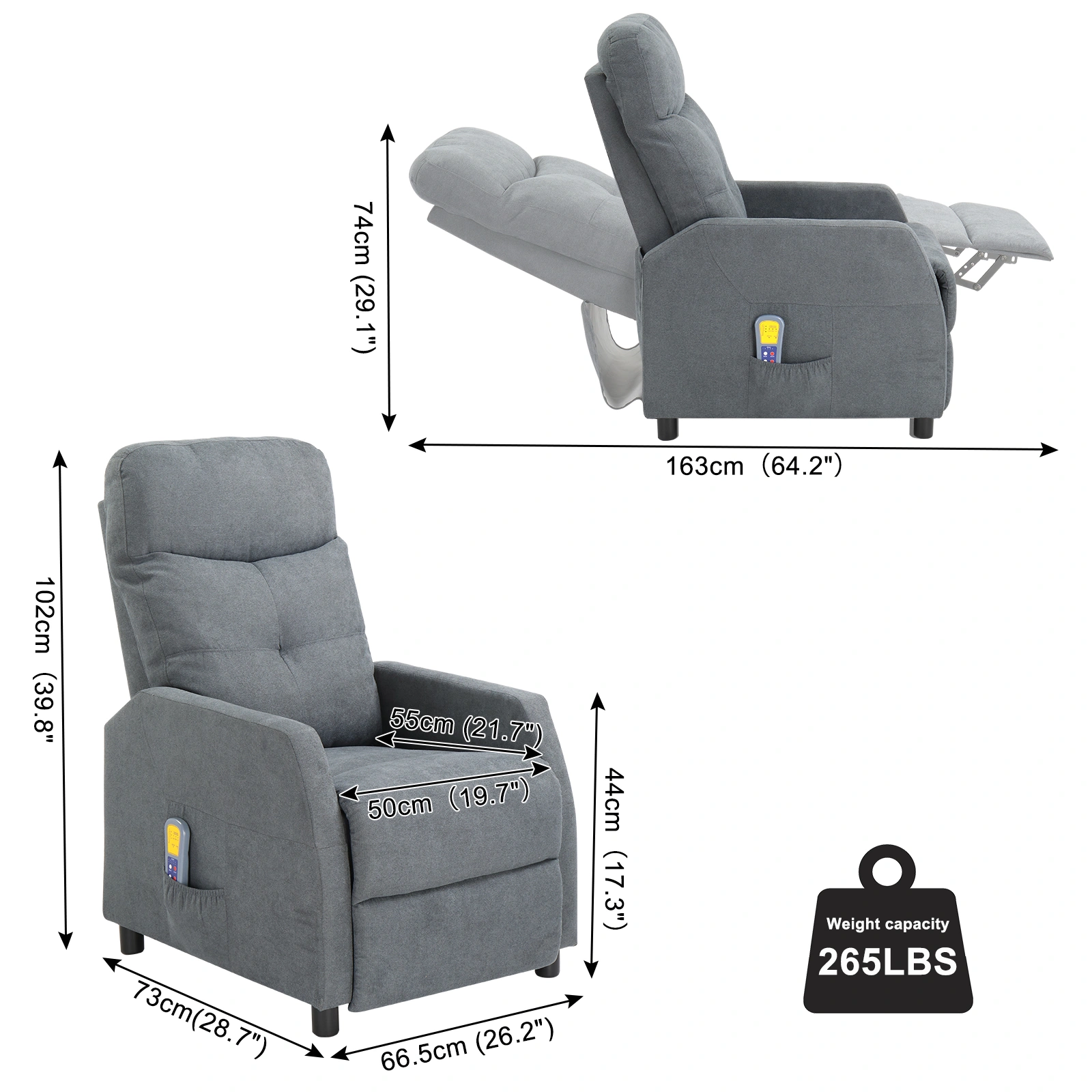 Fabric With 6-Point Massage Heating Function Recliner Light Gray view 10