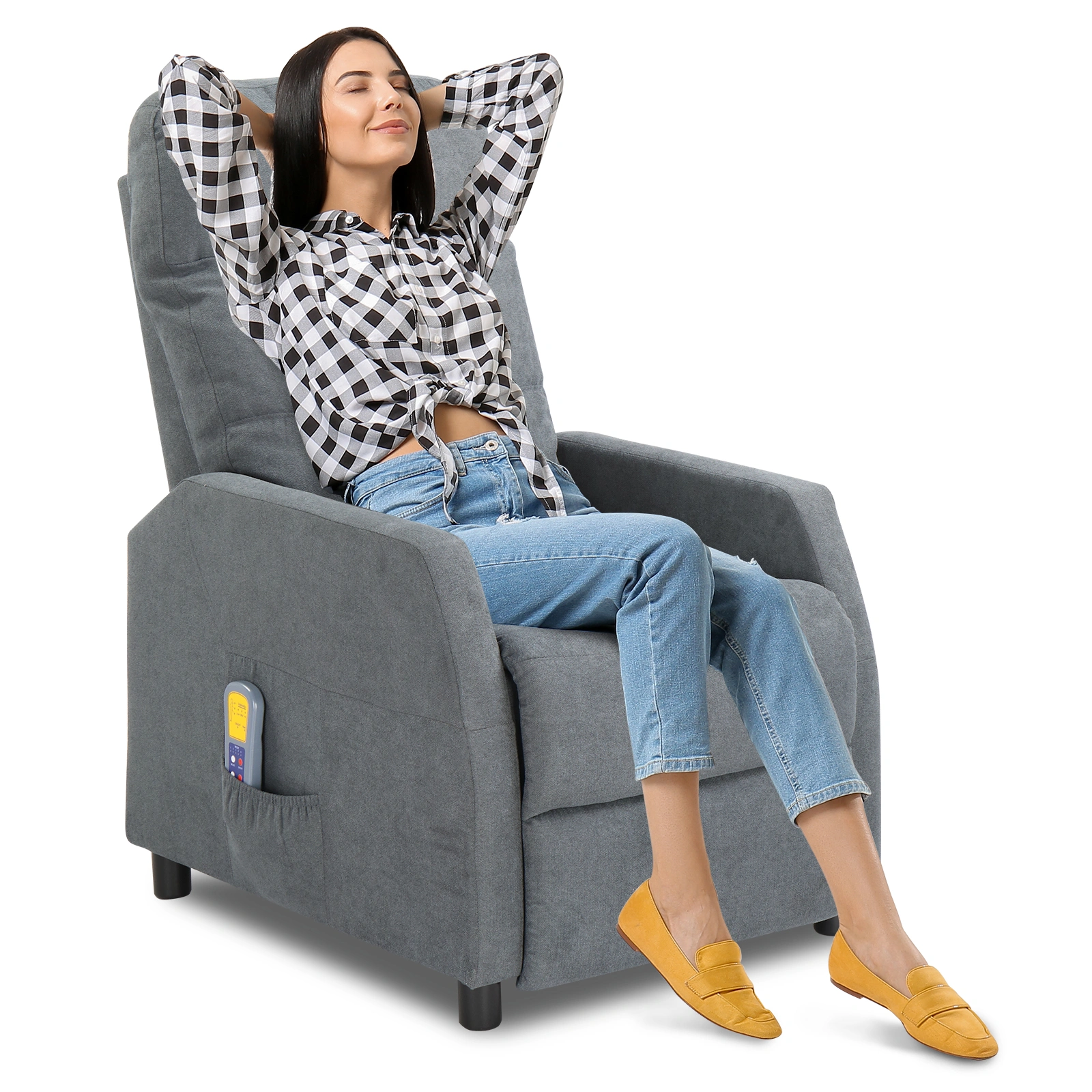 Fabric With 6-Point Massage Heating Function Recliner Light Gray view 11