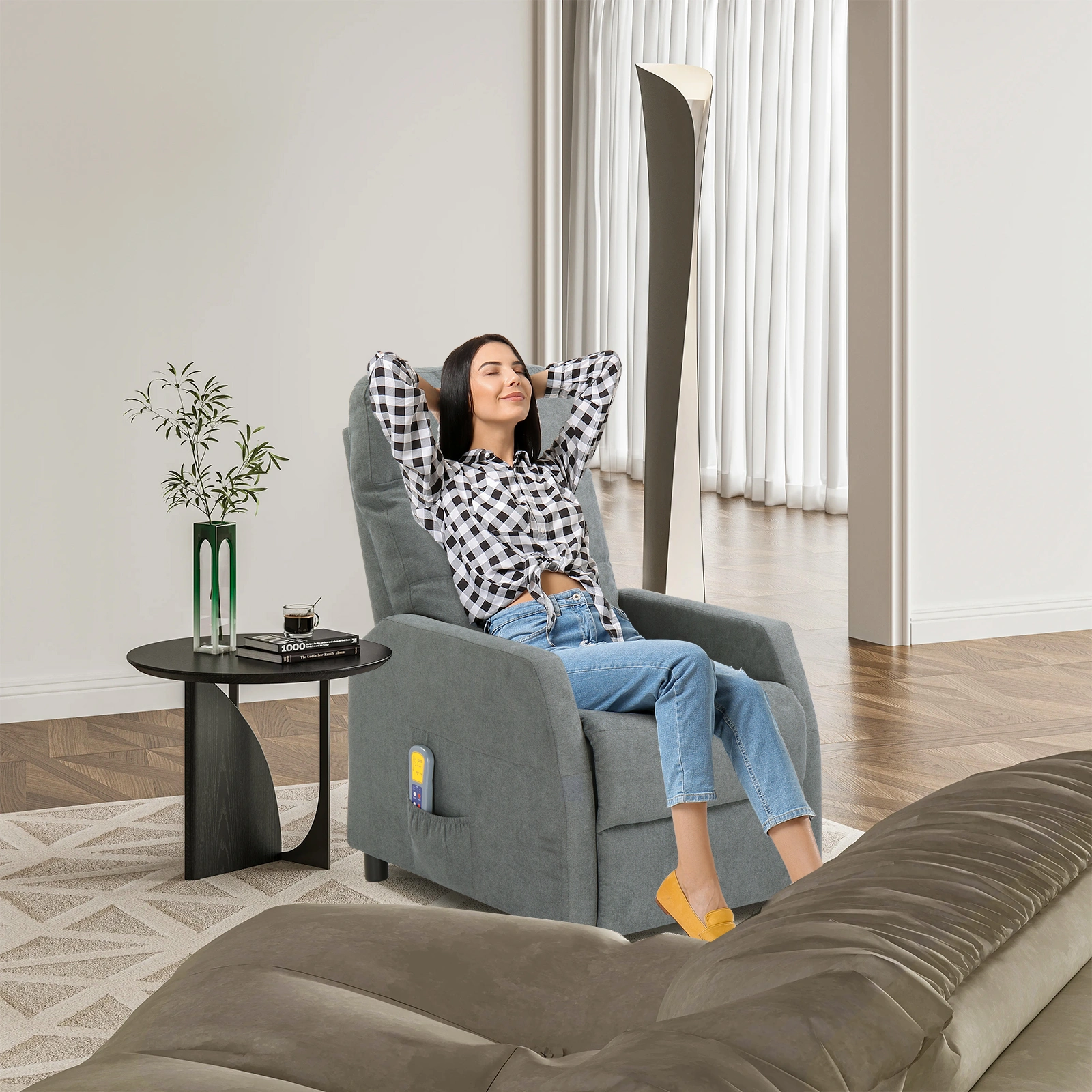 Fabric With 6-Point Massage Heating Function Recliner Light Gray view 12