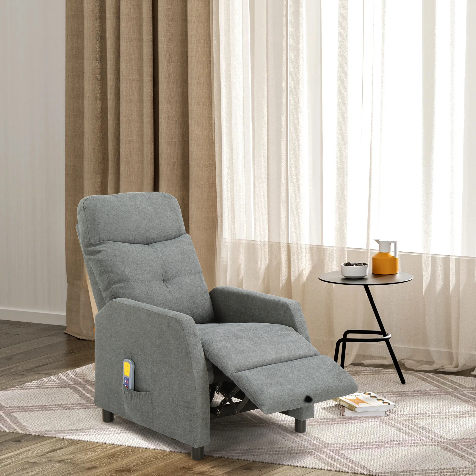 Fabric With 6-Point Massage Heating Function Recliner Light Gray view 13