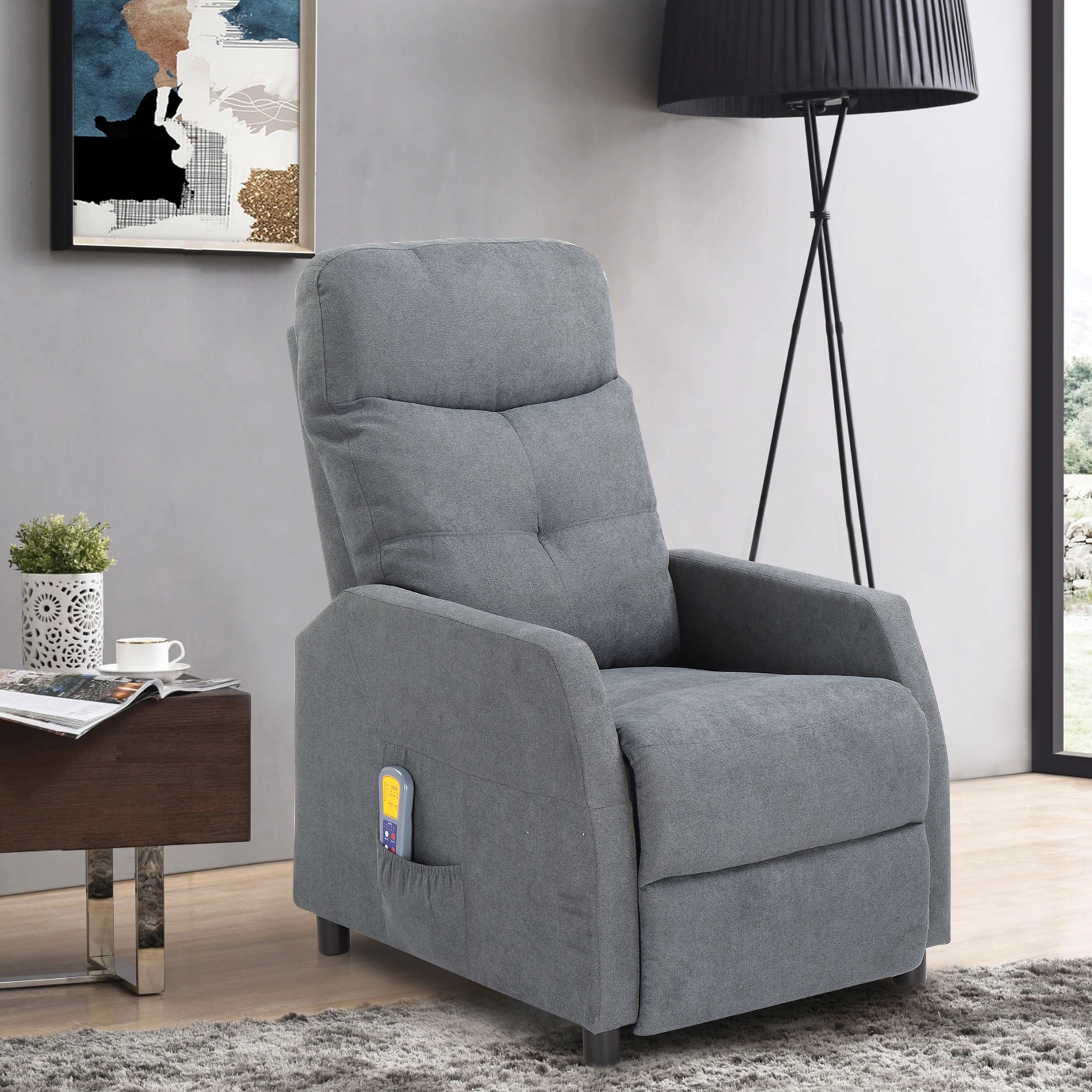 Fabric With 6-Point Massage Heating Function Recliner Light Gray view 14