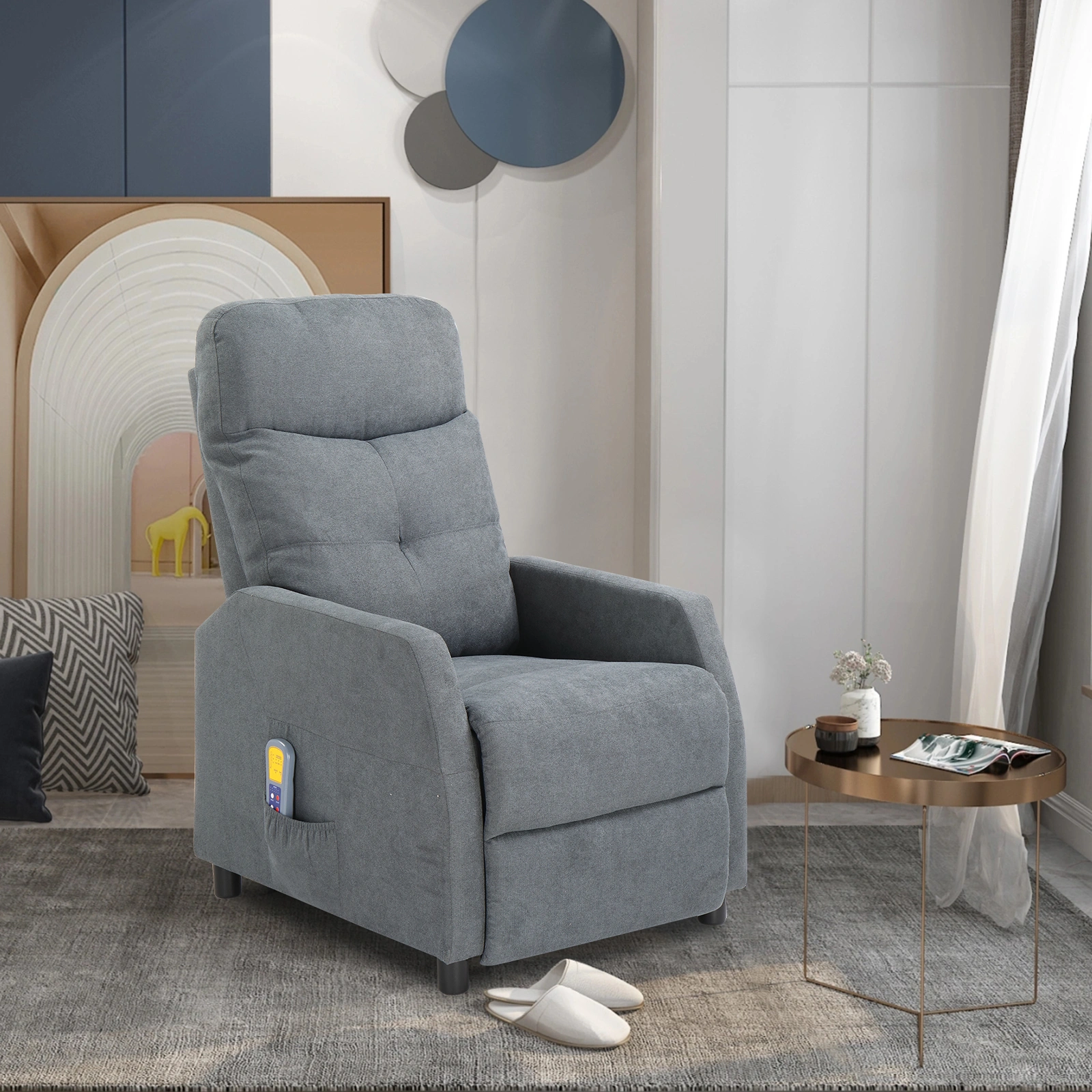 Fabric With 6-Point Massage Heating Function Recliner Light Gray view 15
