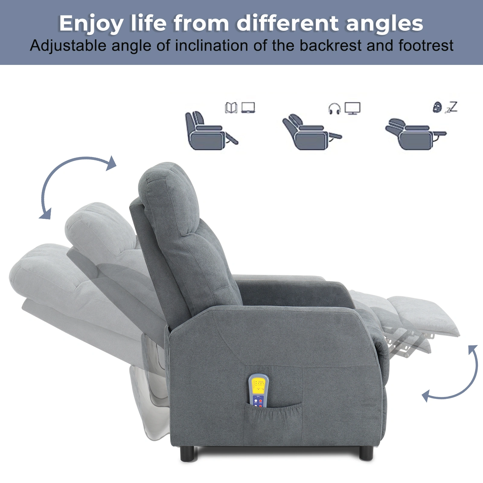 Fabric With 6-Point Massage Heating Function Recliner Light Gray view 6