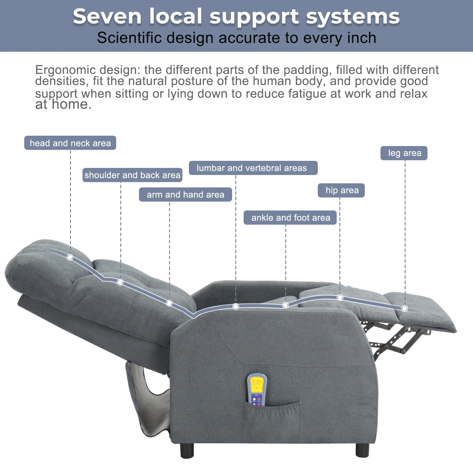 Fabric With 6-Point Massage Heating Function Recliner Light Gray view 7