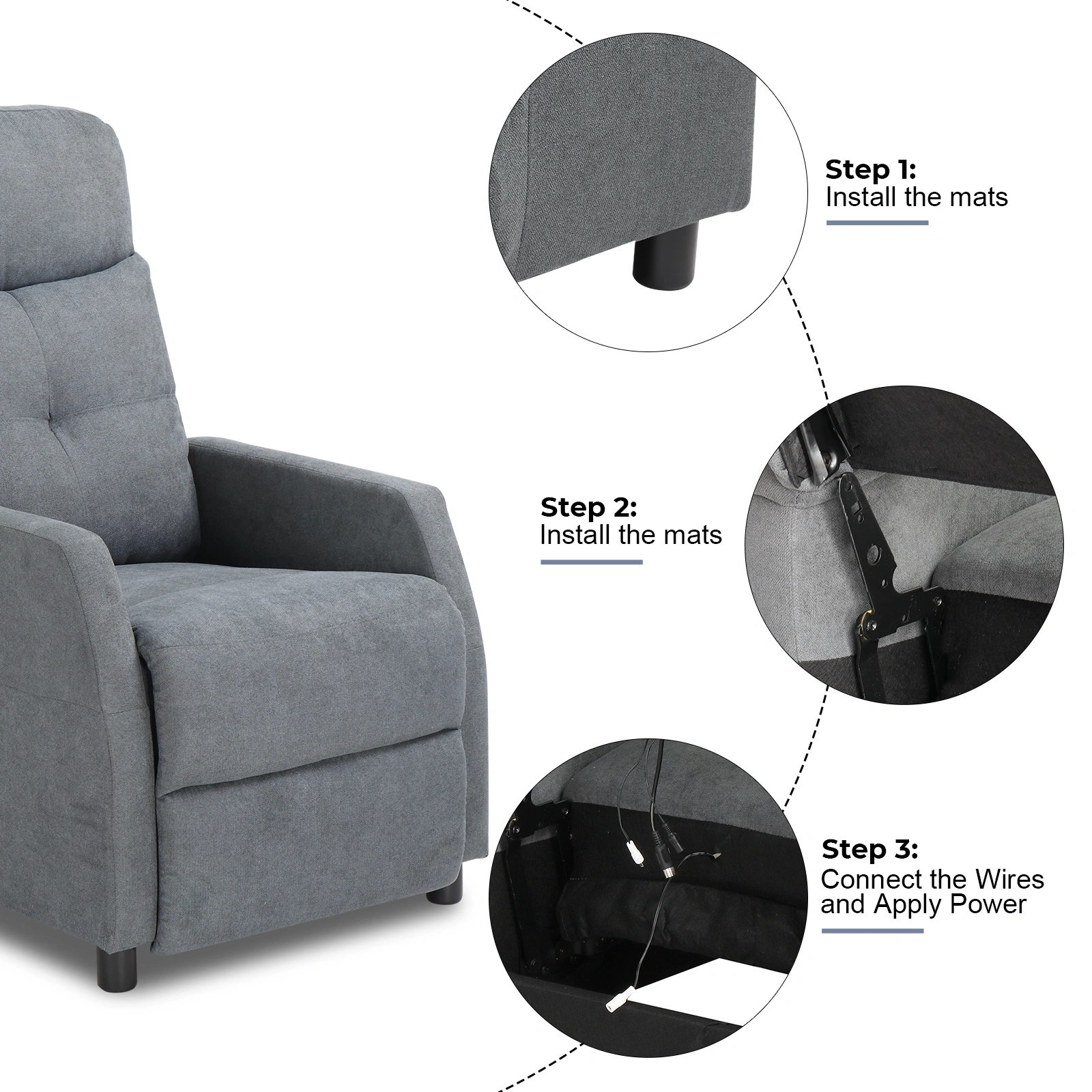 Fabric With 6-Point Massage Heating Function Recliner Light Gray view 9