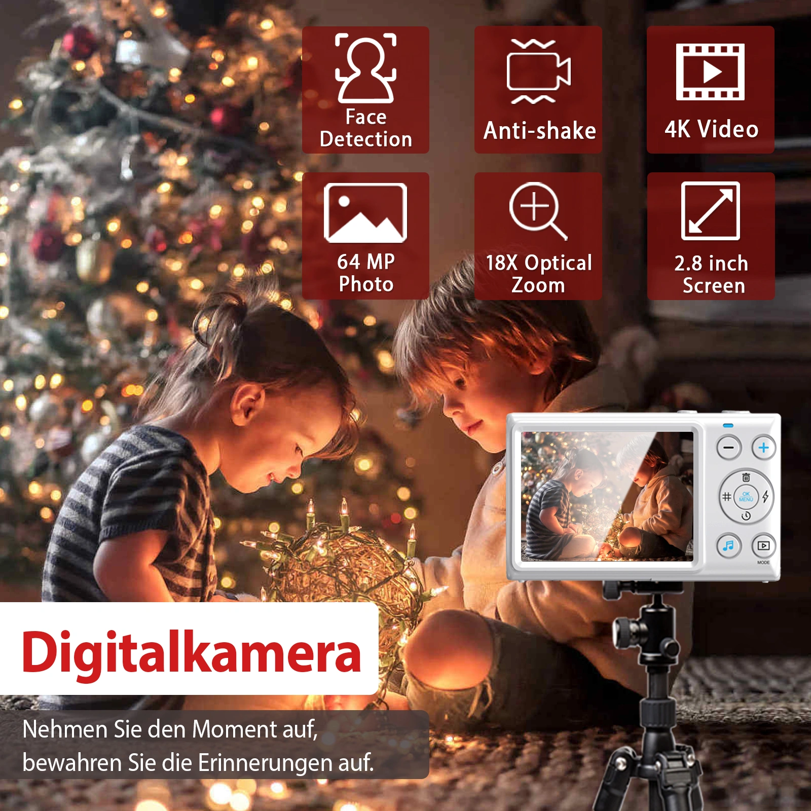 64MP Digitalkamera 1080P FHD, 3 Zoll Bildschirm, 18x Digitaler Zoom, mit 32GB TF-Karte & USB, für Jugendliche & Erwachsene view 3