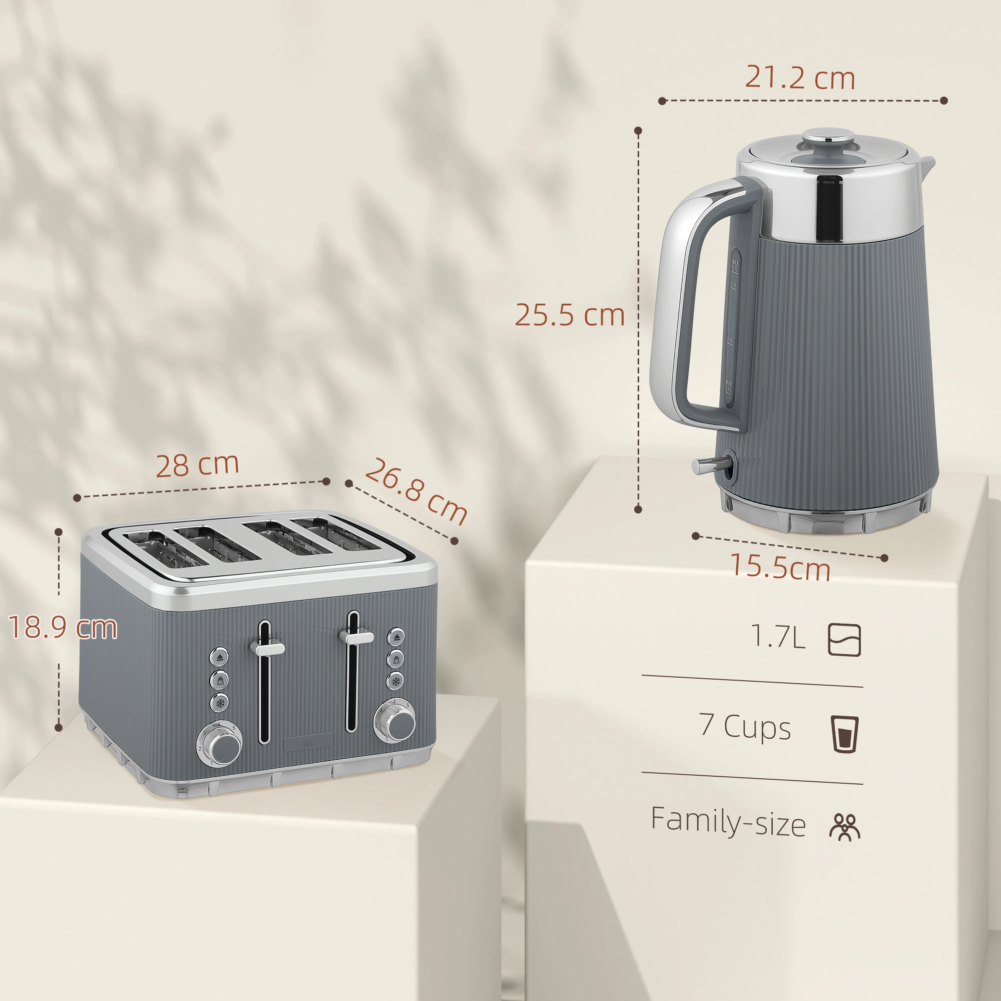 Modern Kettle and Toaster Set, Double Insulated, Auto Shut-Off, Space Saving Countertop view 2