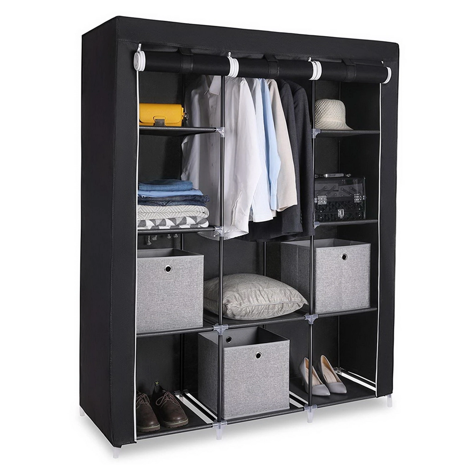67 Inch Portable Closet Organizer, Black Wardrobe Storage with 10 Shelves, Easy Assembly view 3