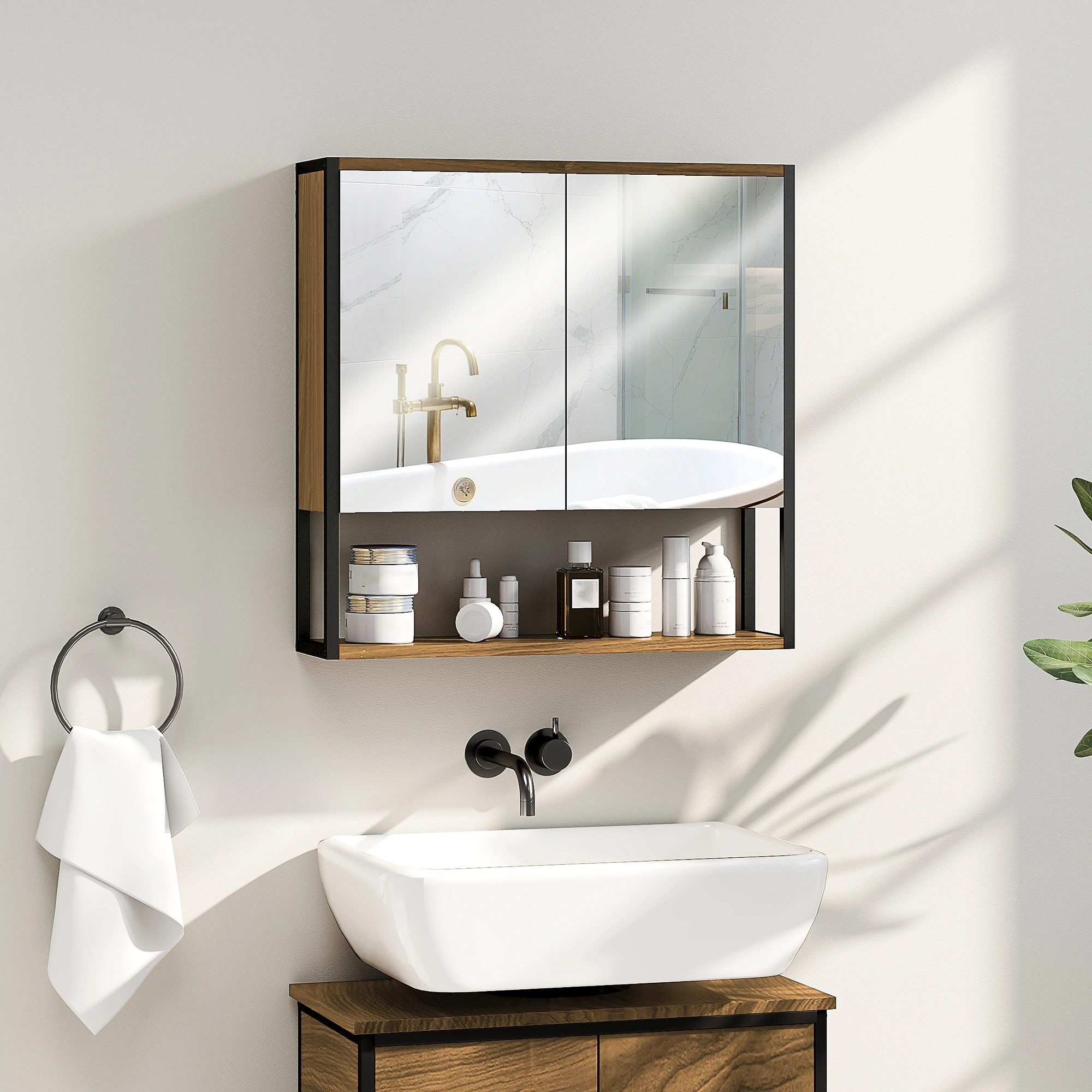 Wall Mounted Bathroom Cabinet with Mirror, Storage Vanity Organizer view 2
