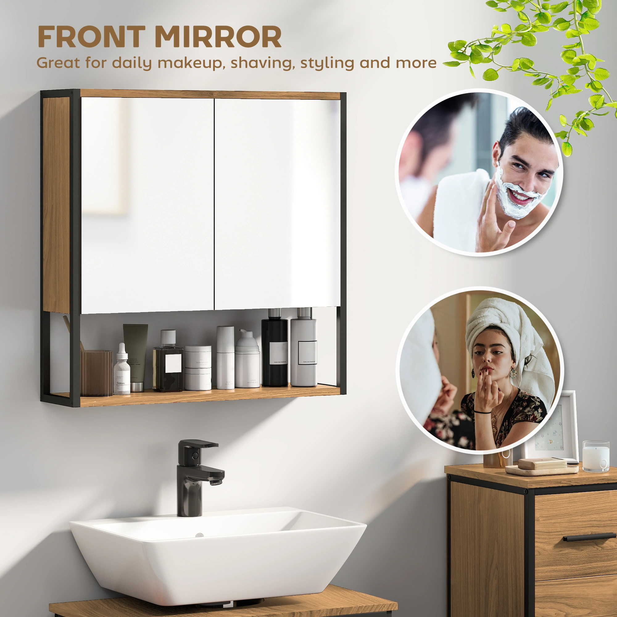 Wall Mounted Bathroom Cabinet with Mirror, Storage Vanity Organizer view 3