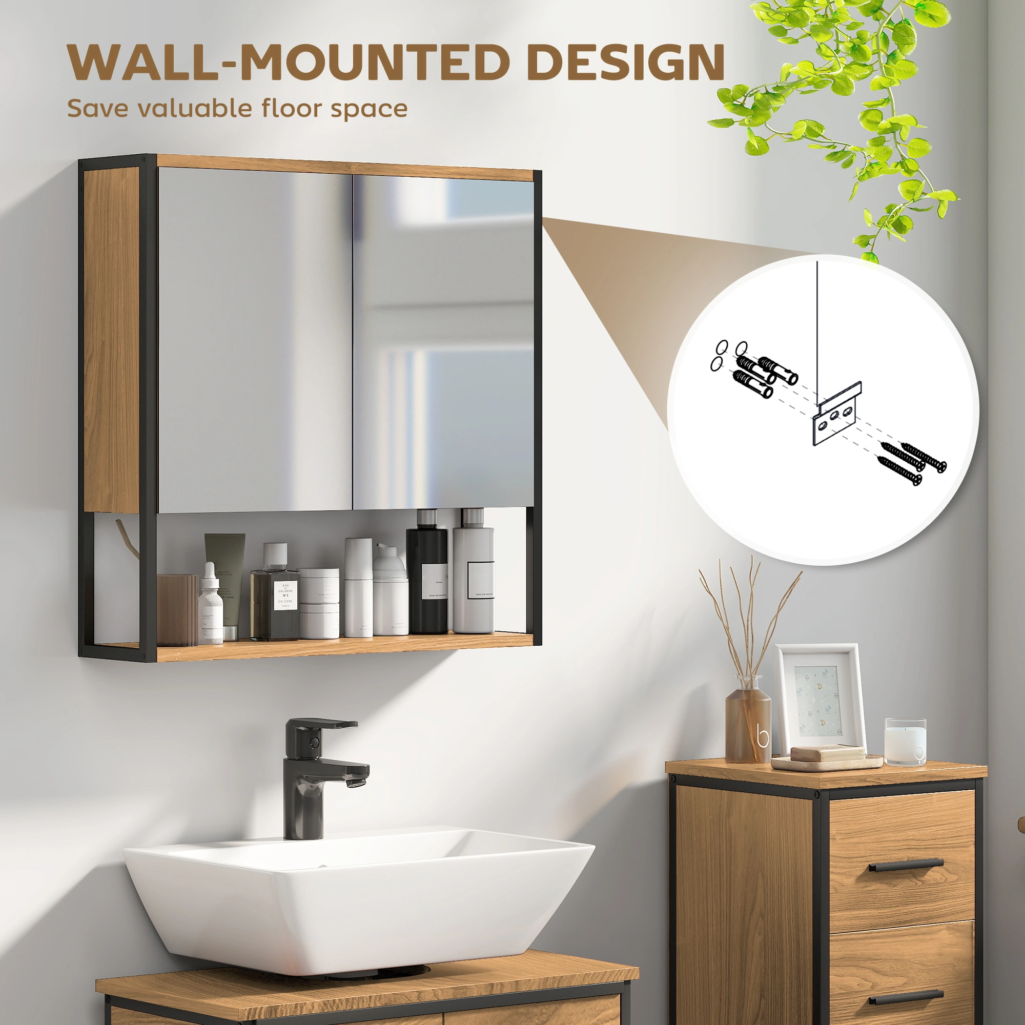 Wall Mounted Bathroom Cabinet with Mirror, Storage Vanity Organizer view 4