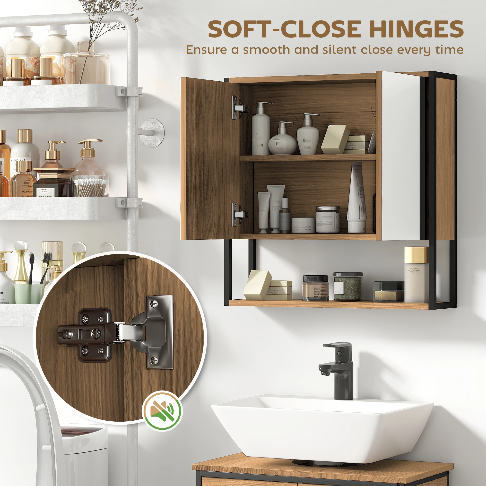 Wall Mounted Bathroom Cabinet with Mirror, Storage Vanity Organizer view 5