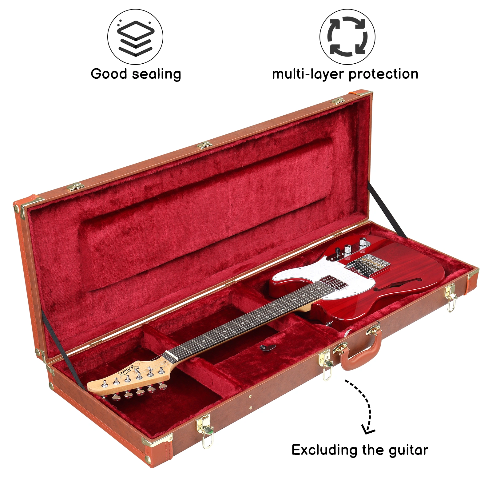 Electric Guitar Square PU Hard Case Fits ST TL Burning fire 170 Style Electric Guitar Brown view 10
