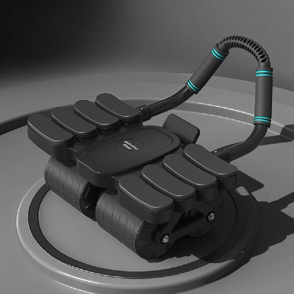 Black PP Steel Ab Roller Kneeling Abdominal Trainer with Thick Knee Pad - 150KG Heavy Duty Load Capacity