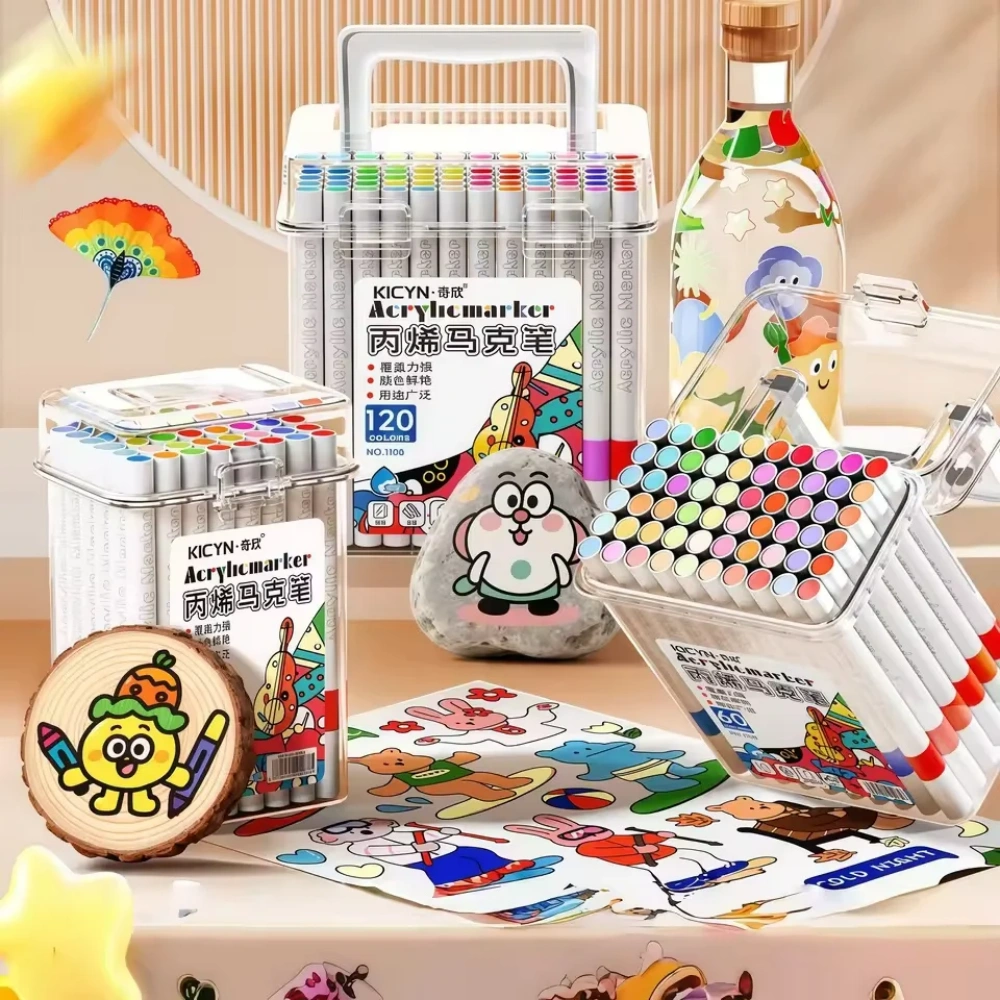 120pcs Acrylic marker for primary school students, washable and opaque, stackable color pen, waterproof barrel view 3